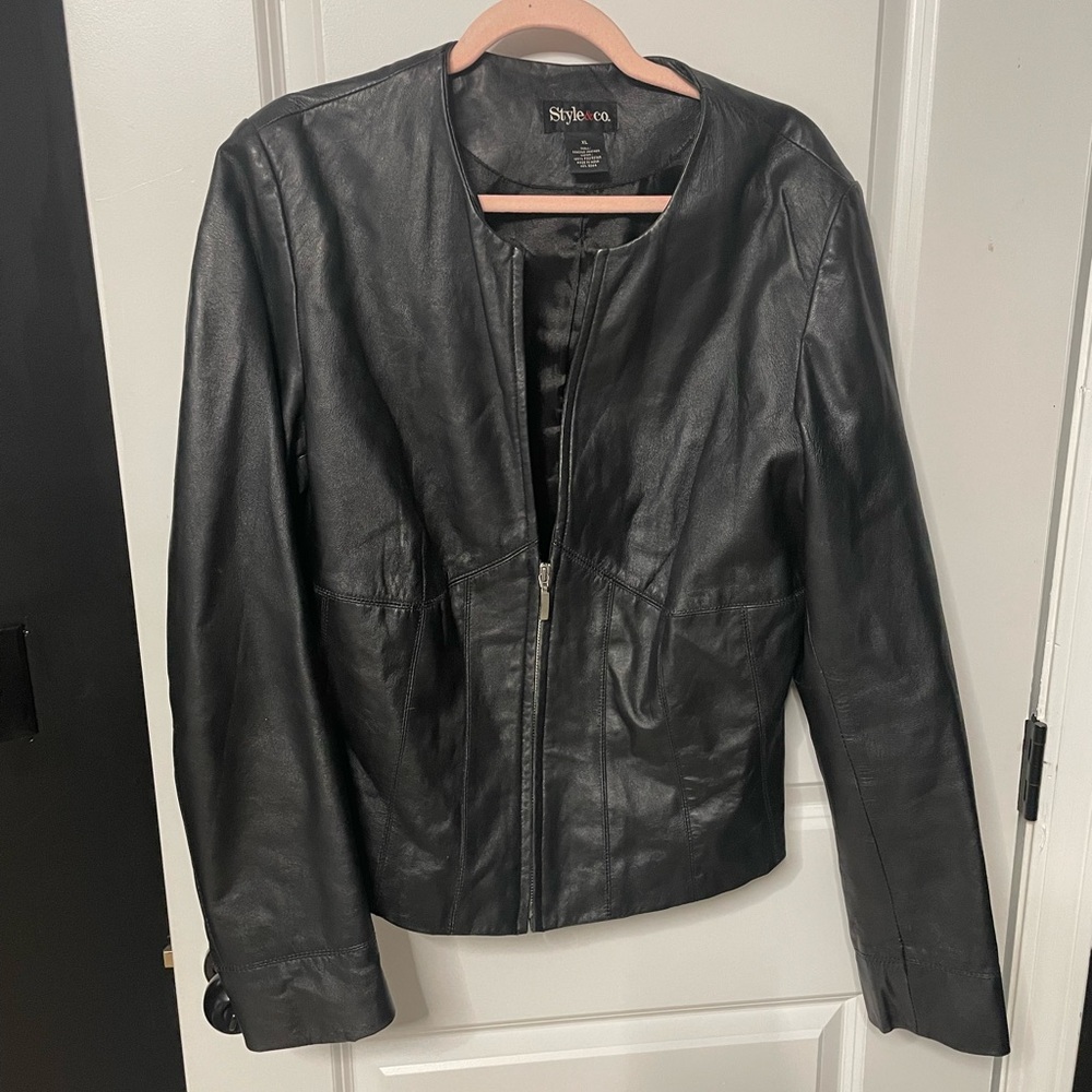 Style & Co. Sleek Black Genuine Leather Jacket